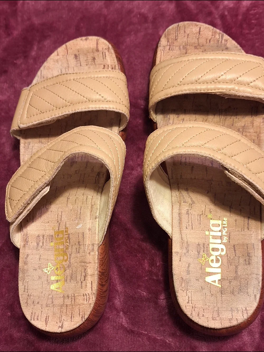 Alegria Tan Quilted Slide Sandals